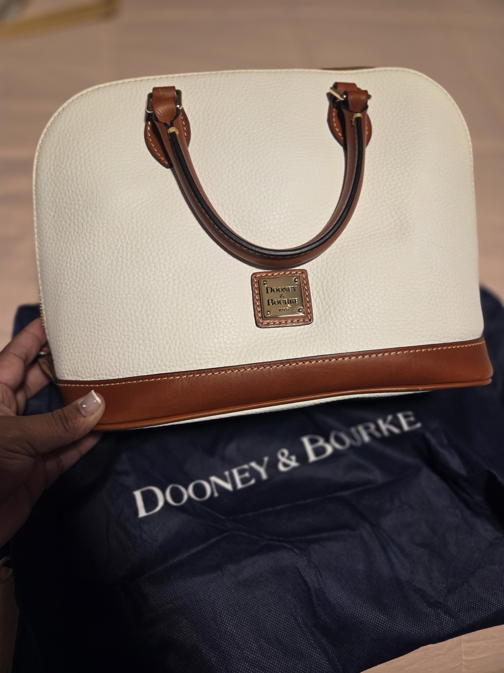 Dooney & Bourke White and Brown Leather Satchel